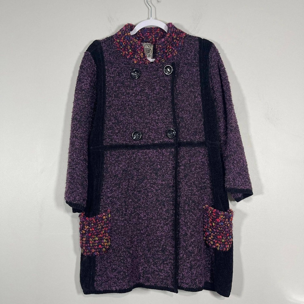 Curio Nubby Knit Long Cardigan Sweater Womens XL Purple Boucle Chunky Artsy Boho